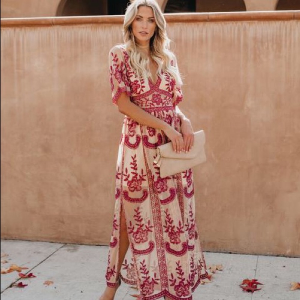 NWT VICI BohoGlamour Embroidered Lace Maxi Dress L